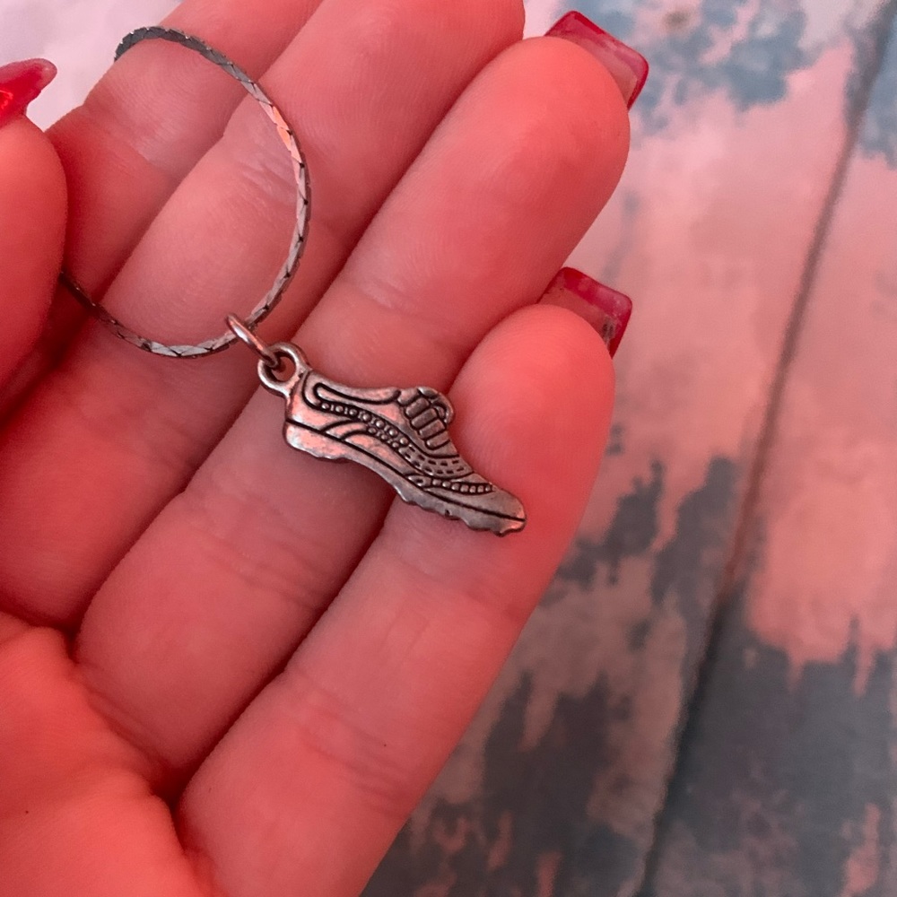 silver running shoe necklace